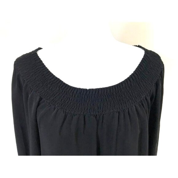 Silk Blouse Size Small THEORY Off the Shoulder Top Smocked Neckline & Cuffs - Picture 2 of 9